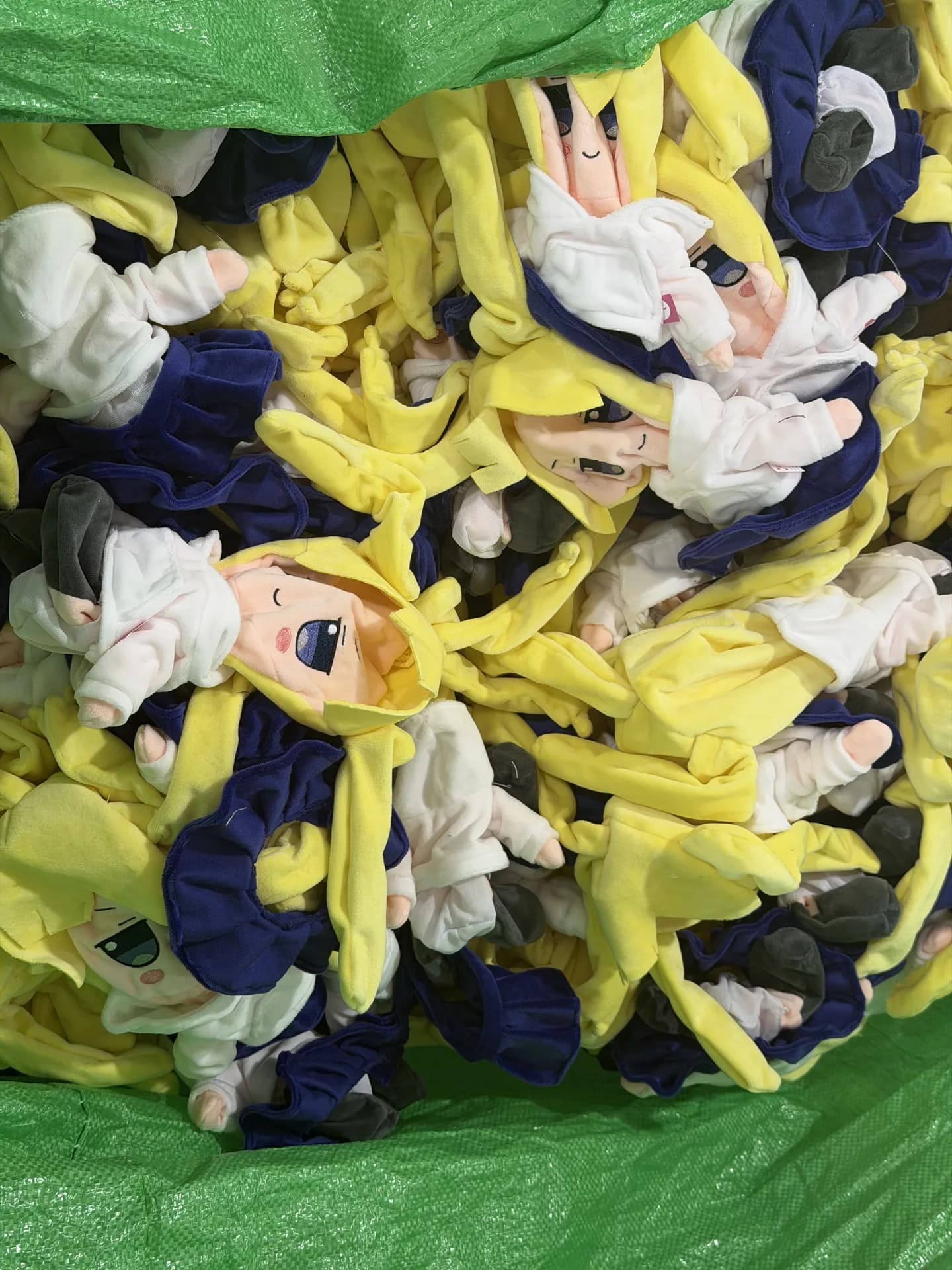 A completed batch of custom plush parts ready for the next production stage