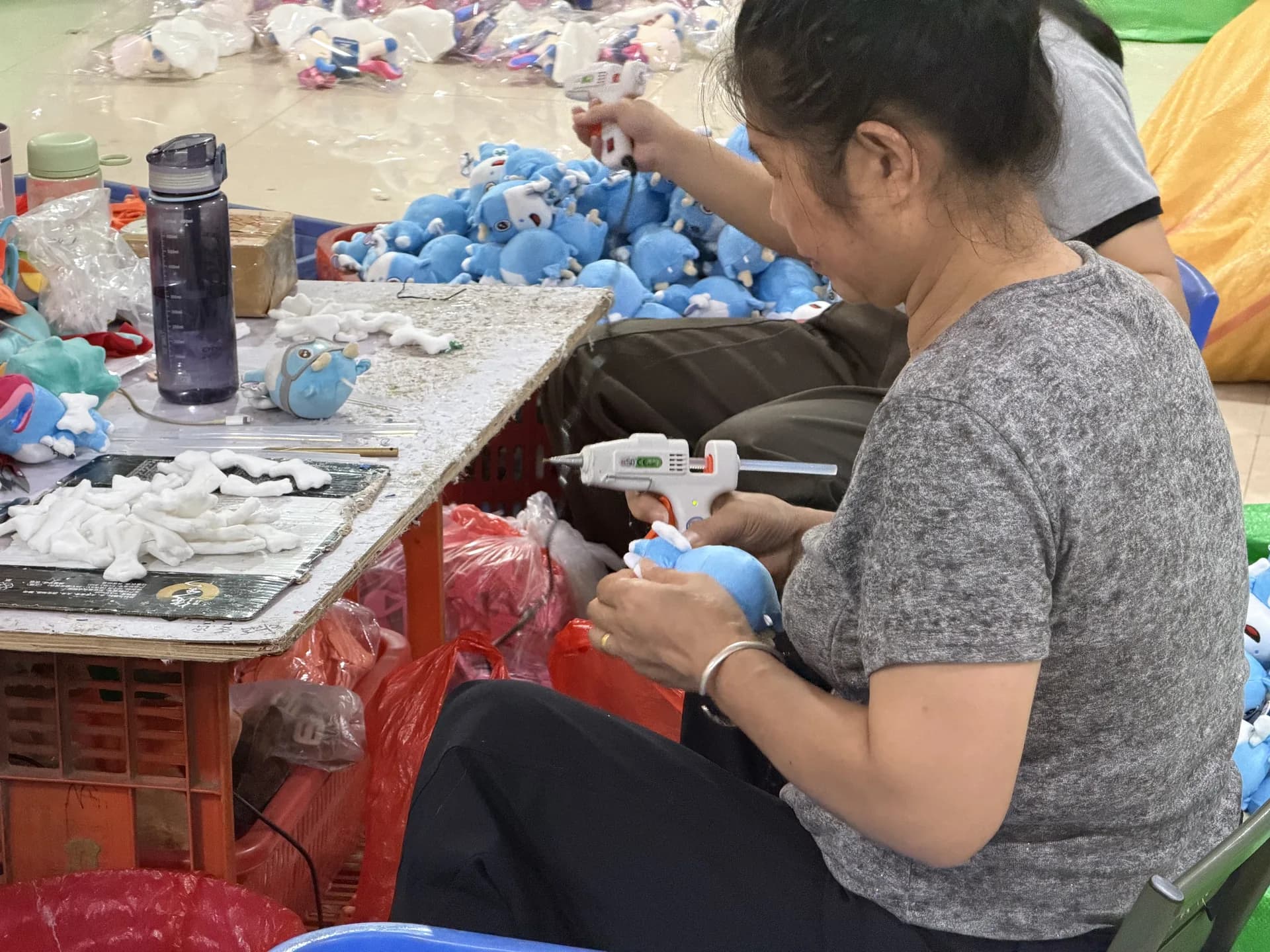 Sewing floor inside our Shenzhen custom plush workshop during production