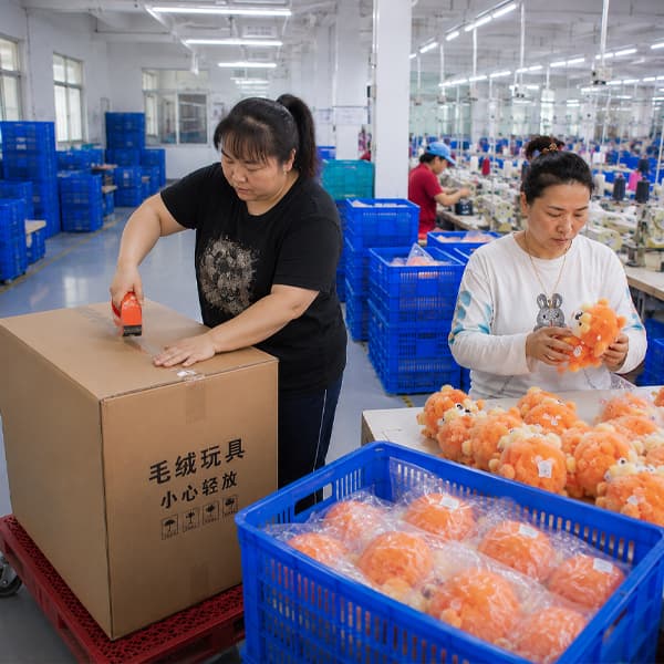 QA check — every plush inspected before packing